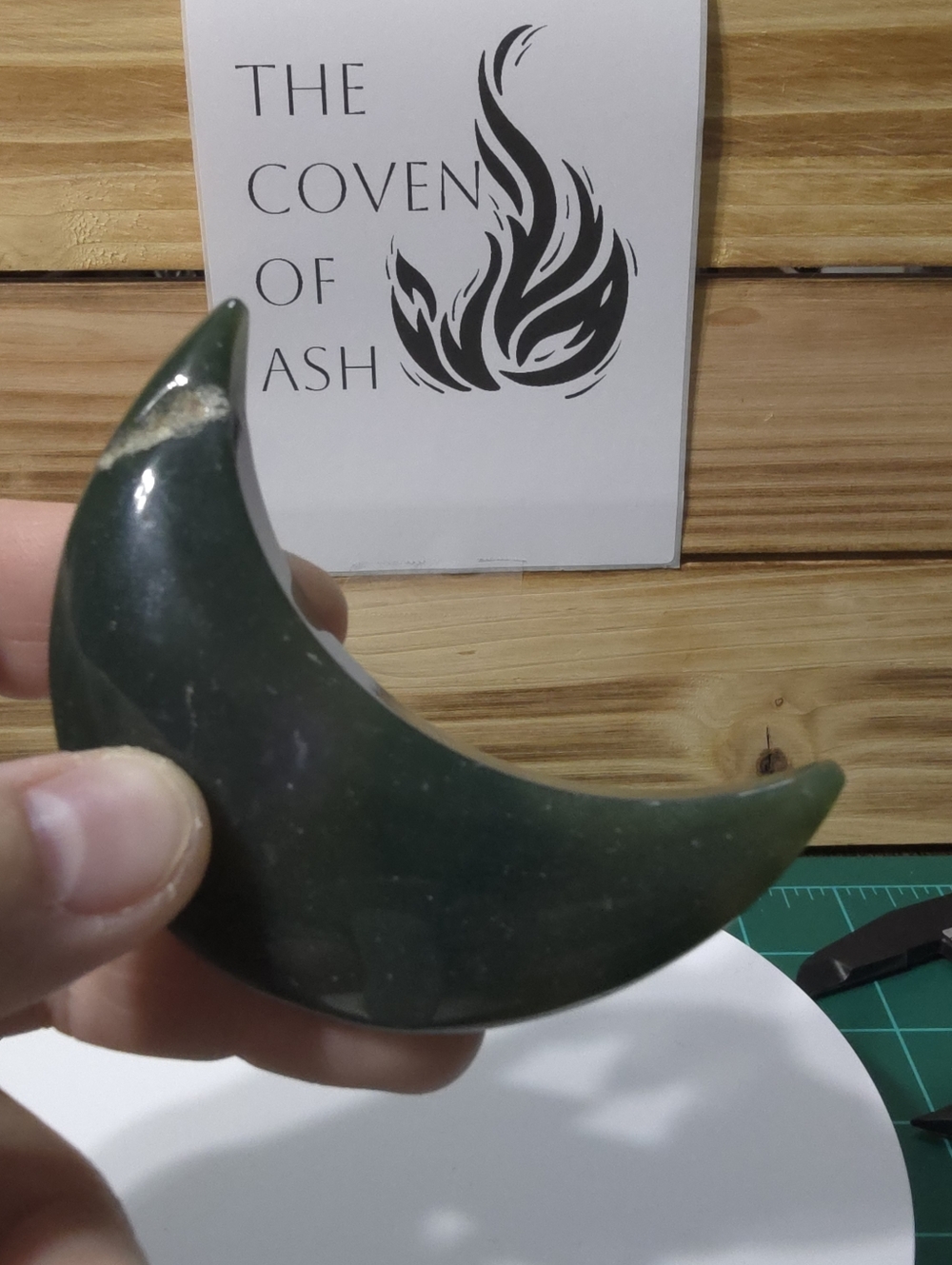 Green Crescent Moon Stone Palmstone
